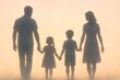 © Tetiana Tati - Silhouettes of a family holding hands walking together. Parents and children walking hand in hand against a bright pastel background. Family unity. Parenting. Parenthood. Parents. Kids.