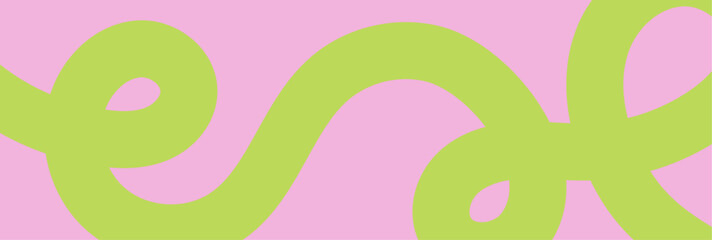 Poster - Abstract wavy green line on soft pink background. Hand drawn minimalist pastel pattern for horizontal poster, header, brochure cover, social media template