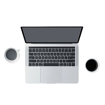 Laptop with coffee cups