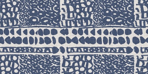 Naklejka na meble French blue abstract scribble linen seamless border pattern. Primitive 2 tone country cottage style ribbon banner edge motif. Simple vintage rustic farmhouse fabric textile effect wash tape