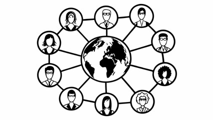 Poster - Global network connecting people around the world with lines and diverse avatars in circles showing connection created with generated ai