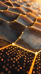 Poster - Interconnected network illustration with a shimmering gold and black backdrop