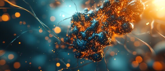 Poster - Detailed depiction of interconnected neural networks with bioluminescent signals