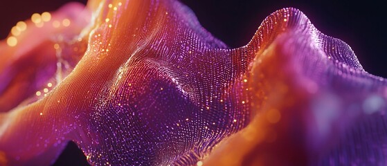 Fototapete - Abstract digital particle wave with dynamic color transition and glowing bokeh