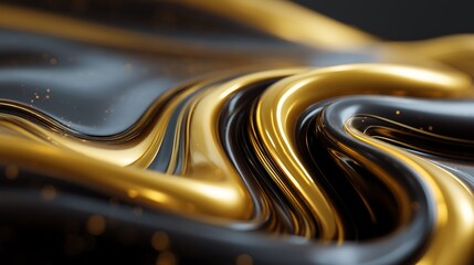Poster - abstract background 3d liquid wallpaper, A modern abstract liquid design featuring molten gold and black swirls, rich textures with high contrast and reflective surfaces, dynamic movement captured mid