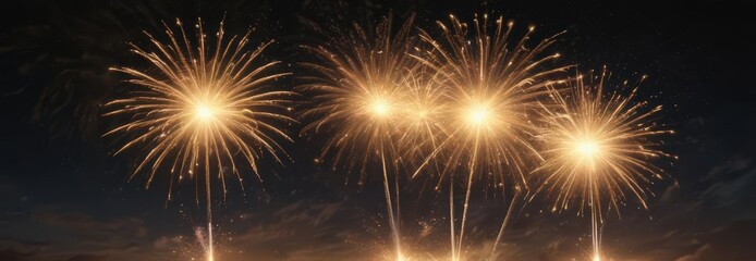 Wall Mural - Golden fireworks explode in vibrant bursts against a night sky ,  gold,  cosmic,  powerful