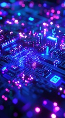 Poster - Intricate technological circuit board design with vibrant illumination effects