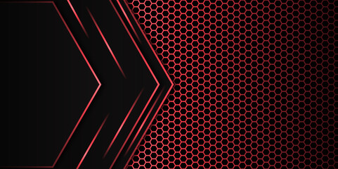 Wall Mural - abstract futuristic red and black tech background with hexagonal metal pattern. abstract hexagon pat