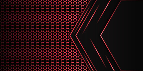 Wall Mural - abstract futuristic red and black tech background with hexagonal metal pattern. abstract hexagon pat