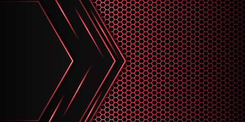 Wall Mural - abstract futuristic red and black tech background with hexagonal metal pattern. abstract hexagon pat