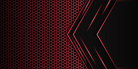 Wall Mural - abstract futuristic red and black tech background with hexagonal metal pattern. abstract hexagon pat