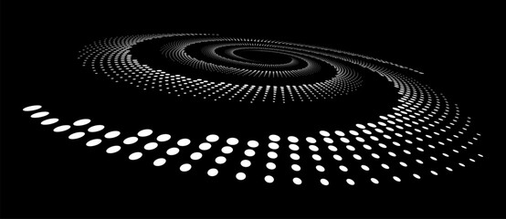 Aufkleber - Abstract halftone dotted circle advertising background or design element. Optical illusion effect. Creative halftone spiral polka dots vector in perspective view.