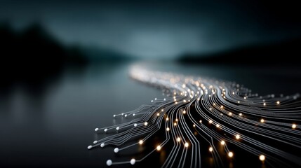 Fototapete - Abstract Digital Network Data Flow Virtual Environment Graphic Art Technology Conceptual Viewpoint Illuminated Connectivity