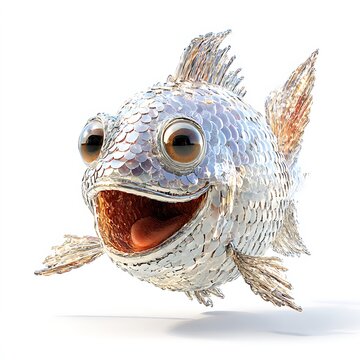 A joyful metallic fish leaping through air