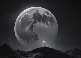 Wall Mural - Giant full moon dominates inky black sky, unsettling ,  landscape,  large moon,  astronomy
