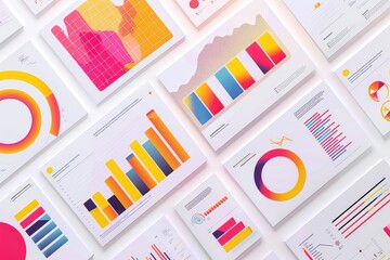 colorful data visualization with various graphs and charts representing statistical information and 