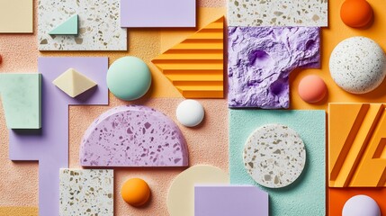 Poster - Eclectic composition of geometric shapes and textured surfaces, colorful and contemporary