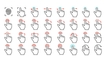 Poster - Touch Screen Gesture Icons Finger Tap Swipe Pinch Zoom Rotation Technology Vector Set User Interface