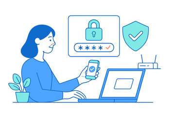 Poster - Secure online activity with password protection and authentication in a digital workspace illustration