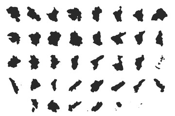 Poster - Unique vector illustrations of diverse island shapes arranged in a grid pattern for creative design projects