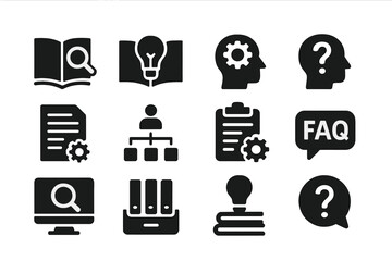 Poster - Vector illustration of various symbols representing knowledge, research, and inquiry in a modern design