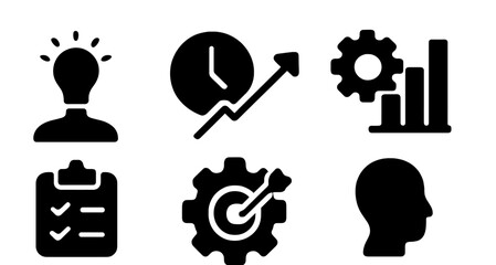 Poster - Vector illustration depicting productivity concepts with icons of brainstorming, time management, performance metrics, and planning