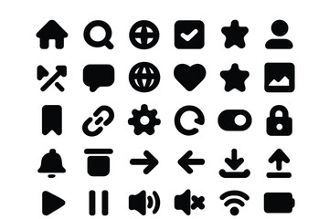 Poster - Minimalist vector illustration of various black icons representing common digital activities and concepts