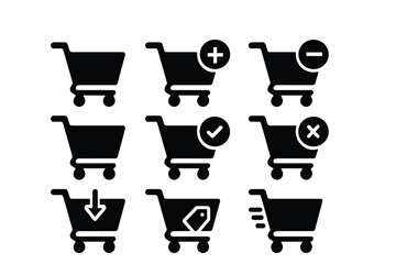 Poster - Vector illustration of shopping cart icons depicting various actions and statuses commonly seen in online shopping environments