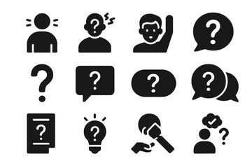 Poster - Vector illustration featuring various human figures and question marks expressing curiosity and communication in a conceptual layout