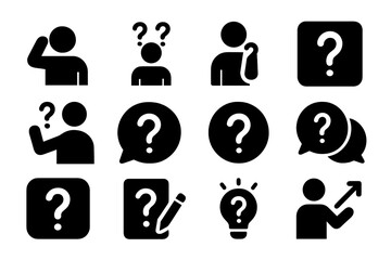 Poster - Collection of vector illustrations depicting various human expressions of confusion and curiosity in simple black and white style