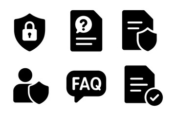 Poster - Vector illustration depicting various security-related icons including documents, a shield, and a question mark