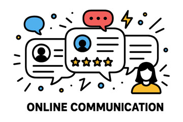 Poster - Vector illustration depicting online communication with dialogue bubbles and user feedback