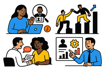 Poster - Business professionals collaborating and growing with modern technology in an office setting