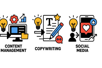 Poster - Creative process illustrated through vector graphics for content management, copywriting, and social media marketing strategies
