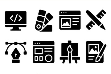 Poster - Digital tools for graphic design showcased in a vector illustration featuring essential elements and symbols