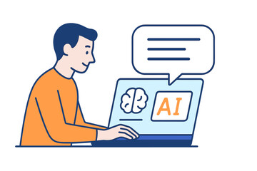 Aufkleber - Person using laptop to interact with artificial intelligence in a modern workspace