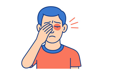 Poster - Boy with a pained expression holding his face, representing discomfort or distress in a vector illustration