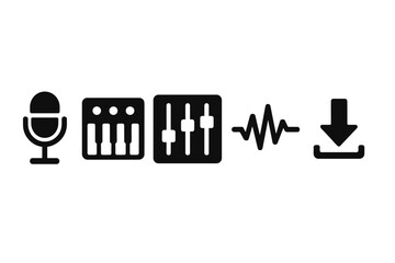 Poster - Vector illustration of audio recording symbols representing music production tools and sound editing actions