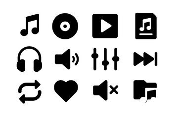 Poster - Vector illustration of music-related icons showcasing playback controls, sound elements, and audio symbols for digital media design