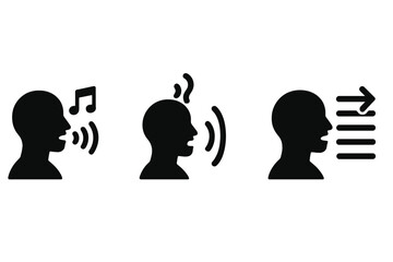 Poster - Vector illustration depicting three stages of vocal expression: singing, speaking, and conveying ideas clearly