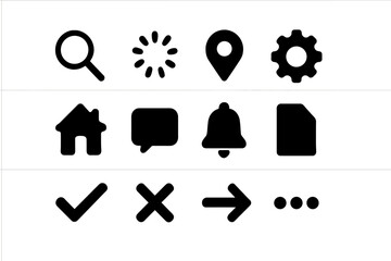 Poster - Collection of black vector icons representing various user interface elements for digital applications