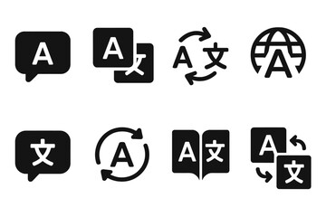 Poster - Modern vector illustrations of language translation symbols and icons used for communication and global connectivity