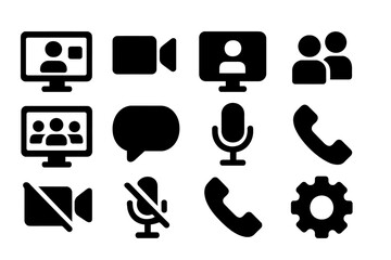 Poster - Collection of vector icons representing digital communication tools for online meetings and calls