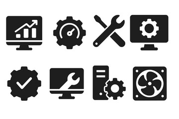 Poster - Vector illustration showcasing various tools and symbols for technology, engineering, and data analysis in a cohesive design for digital applications