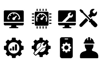 Poster - Tools and icons representing technology maintenance and monitoring for efficient systems management