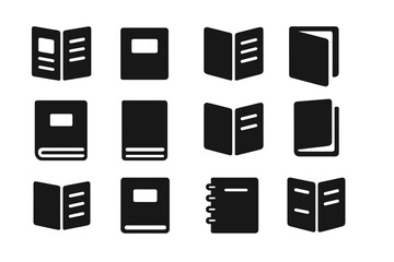Poster - Collection of vector illustrations showcasing various book types and designs in a minimalist style