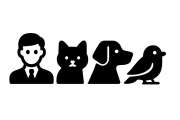 Poster - Vector illustration of a person with a cat, dog, and bird displaying companionship and diversity in pets and relationships