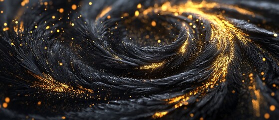 Poster - Hypnotic black swirl enhanced with shimmering golden particles, a luxurious texture