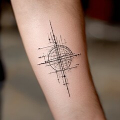 Poster - Minimalist Arm Tattoo: Geometric Compass Design in Black Ink on Fair Skin for Direction and Style