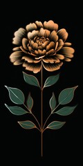 Poster - Stylish gold outline of a flower against a sleek black background for elegant design accents